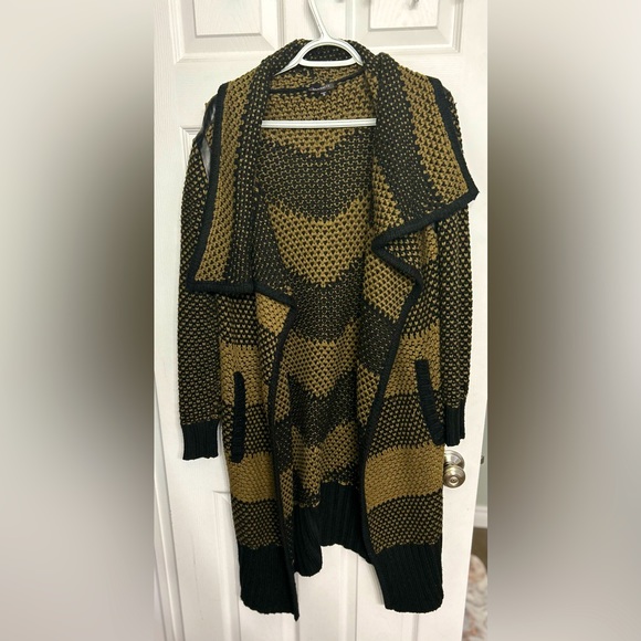 Dynamite Brown and Black Long Knit Shacket Sweater - Picture 1 of 6
